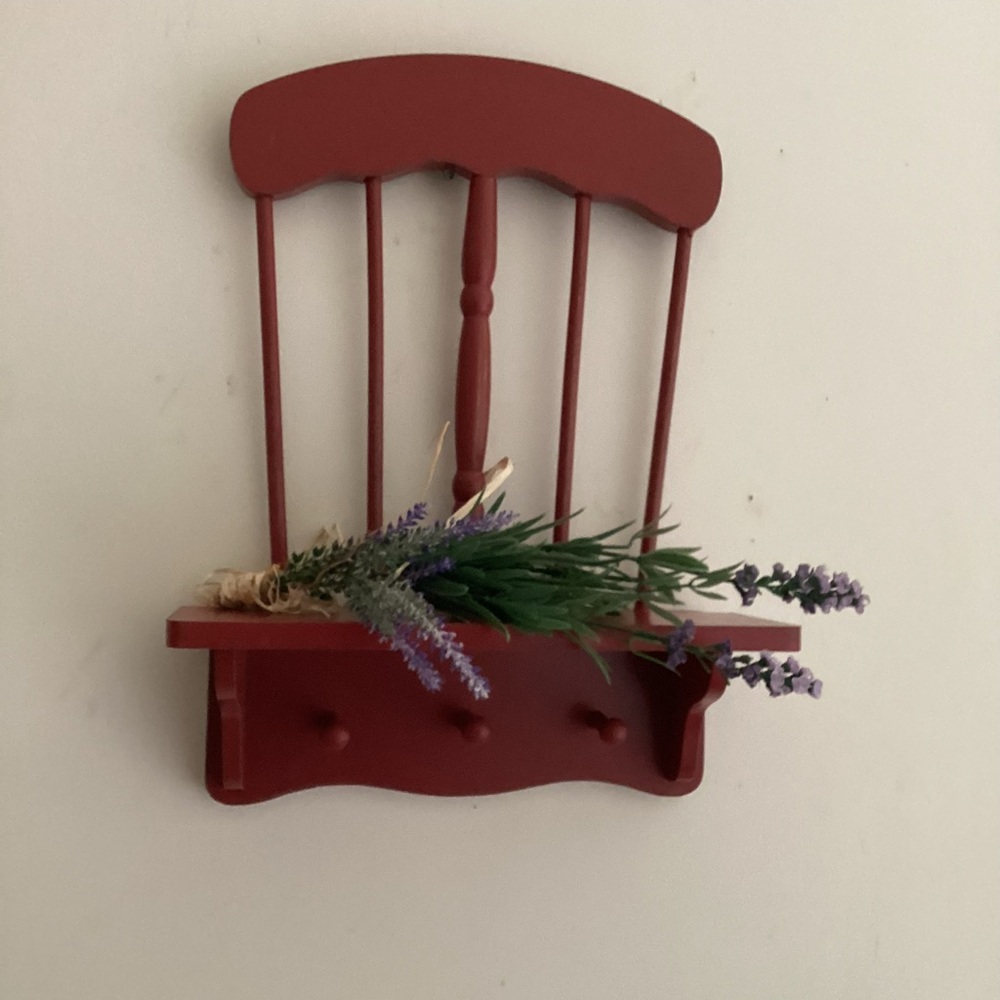 Red Wooden Wall Shelf with Pegs